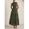 imagePRETTYGARDEN Summer Dresses for Women 2026 Casual Eyelet Sleeveless Wedding Guest Maxi Dress Tank Top Sundress with PocketsArmy Green