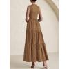 imagePRETTYGARDEN Summer Dresses for Women 2026 Casual Eyelet Sleeveless Wedding Guest Maxi Dress Tank Top Sundress with PocketsKhaki
