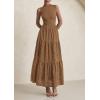 imagePRETTYGARDEN Summer Dresses for Women 2026 Casual Eyelet Sleeveless Wedding Guest Maxi Dress Tank Top Sundress with PocketsKhaki