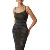 imagePRETTYGARDEN Summer Wedding Guest Dresses for Women 2026 Spaghetti Strap Mesh Bodycon Beach Vacation Floral Maxi Long DressesFloral Black