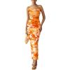 imagePRETTYGARDEN Summer Wedding Guest Dresses for Women 2026 Spaghetti Strap Mesh Bodycon Beach Vacation Floral Maxi Long DressesFloral Light Orange
