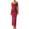 imagePRETTYGARDEN Summer Wedding Guest Dresses for Women 2026 Spaghetti Strap Mesh Bodycon Beach Vacation Floral Maxi Long DressesFloral Navy Red