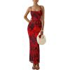 imagePRETTYGARDEN Summer Wedding Guest Dresses for Women 2026 Spaghetti Strap Mesh Bodycon Beach Vacation Floral Maxi Long DressesFloral Red
