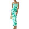 imagePRETTYGARDEN Summer Wedding Guest Dresses for Women 2026 Spaghetti Strap Mesh Bodycon Beach Vacation Floral Maxi Long DressesFloral White Light Green