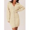 imagePRETTYGARDEN Sweater Dresses for Women 2026 Trendy Long Sleeve Button Down Short Mini Fall Winter DressBeige