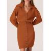 imagePRETTYGARDEN Sweater Dresses for Women 2026 Trendy Long Sleeve Button Down Short Mini Fall Winter DressBrick Red
