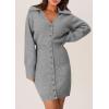 imagePRETTYGARDEN Sweater Dresses for Women 2026 Trendy Long Sleeve Button Down Short Mini Fall Winter DressGrey