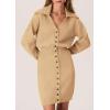imagePRETTYGARDEN Sweater Dresses for Women 2026 Trendy Long Sleeve Button Down Short Mini Fall Winter DressKhaki