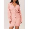 imagePRETTYGARDEN Sweater Dresses for Women 2026 Trendy Long Sleeve Button Down Short Mini Fall Winter DressPink