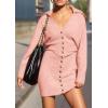 imagePRETTYGARDEN Sweater Dresses for Women 2026 Trendy Long Sleeve Button Down Short Mini Fall Winter DressPink