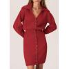 imagePRETTYGARDEN Sweater Dresses for Women 2026 Trendy Long Sleeve Button Down Short Mini Fall Winter DressRed