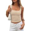 imagePRETTYGARDEN Tank Tops for Women 2026 Summer Sleeveless Square Neck Double Lined Tops Spring Ruched Going Out Y2K ClothesApricot