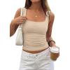 imagePRETTYGARDEN Tank Tops for Women 2026 Summer Sleeveless Square Neck Double Lined Tops Spring Ruched Going Out Y2K ClothesApricot