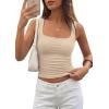 imagePRETTYGARDEN Tank Tops for Women 2026 Summer Sleeveless Square Neck Double Lined Tops Spring Ruched Going Out Y2K ClothesApricot