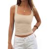 imagePRETTYGARDEN Tank Tops for Women 2026 Summer Sleeveless Square Neck Double Lined Tops Spring Ruched Going Out Y2K ClothesApricot