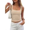 imagePRETTYGARDEN Tank Tops for Women 2026 Summer Sleeveless Square Neck Double Lined Tops Spring Ruched Going Out Y2K ClothesApricot