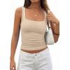 imagePRETTYGARDEN Tank Tops for Women 2026 Summer Sleeveless Square Neck Double Lined Tops Spring Ruched Going Out Y2K ClothesApricot