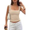 imagePRETTYGARDEN Tank Tops for Women 2026 Summer Sleeveless Square Neck Double Lined Tops Spring Ruched Going Out Y2K ClothesApricot