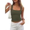 imagePRETTYGARDEN Tank Tops for Women 2026 Summer Sleeveless Square Neck Double Lined Tops Spring Ruched Going Out Y2K ClothesArmy Green