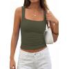 imagePRETTYGARDEN Tank Tops for Women 2026 Summer Sleeveless Square Neck Double Lined Tops Spring Ruched Going Out Y2K ClothesArmy Green