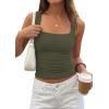 imagePRETTYGARDEN Tank Tops for Women 2026 Summer Sleeveless Square Neck Double Lined Tops Spring Ruched Going Out Y2K ClothesArmy Green