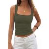 imagePRETTYGARDEN Tank Tops for Women 2026 Summer Sleeveless Square Neck Double Lined Tops Spring Ruched Going Out Y2K ClothesArmy Green