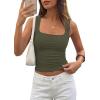 imagePRETTYGARDEN Tank Tops for Women 2026 Summer Sleeveless Square Neck Double Lined Tops Spring Ruched Going Out Y2K ClothesArmy Green