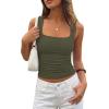 imagePRETTYGARDEN Tank Tops for Women 2026 Summer Sleeveless Square Neck Double Lined Tops Spring Ruched Going Out Y2K ClothesArmy Green