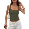 imagePRETTYGARDEN Tank Tops for Women 2026 Summer Sleeveless Square Neck Double Lined Tops Spring Ruched Going Out Y2K ClothesArmy Green