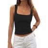 imagePRETTYGARDEN Tank Tops for Women 2026 Summer Sleeveless Square Neck Double Lined Tops Spring Ruched Going Out Y2K ClothesBlack