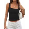 imagePRETTYGARDEN Tank Tops for Women 2026 Summer Sleeveless Square Neck Double Lined Tops Spring Ruched Going Out Y2K ClothesBlack