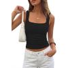 imagePRETTYGARDEN Tank Tops for Women 2026 Summer Sleeveless Square Neck Double Lined Tops Spring Ruched Going Out Y2K ClothesBlack