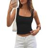 imagePRETTYGARDEN Tank Tops for Women 2026 Summer Sleeveless Square Neck Double Lined Tops Spring Ruched Going Out Y2K ClothesBlack