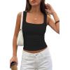 imagePRETTYGARDEN Tank Tops for Women 2026 Summer Sleeveless Square Neck Double Lined Tops Spring Ruched Going Out Y2K ClothesBlack