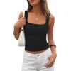 imagePRETTYGARDEN Tank Tops for Women 2026 Summer Sleeveless Square Neck Double Lined Tops Spring Ruched Going Out Y2K ClothesBlack