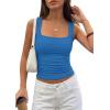 imagePRETTYGARDEN Tank Tops for Women 2026 Summer Sleeveless Square Neck Double Lined Tops Spring Ruched Going Out Y2K ClothesBlue