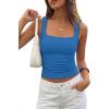imagePRETTYGARDEN Tank Tops for Women 2026 Summer Sleeveless Square Neck Double Lined Tops Spring Ruched Going Out Y2K ClothesBlue