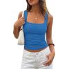 imagePRETTYGARDEN Tank Tops for Women 2026 Summer Sleeveless Square Neck Double Lined Tops Spring Ruched Going Out Y2K ClothesBlue