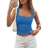 imagePRETTYGARDEN Tank Tops for Women 2026 Summer Sleeveless Square Neck Double Lined Tops Spring Ruched Going Out Y2K ClothesBlue