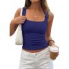 imagePRETTYGARDEN Tank Tops for Women 2026 Summer Sleeveless Square Neck Double Lined Tops Spring Ruched Going Out Y2K ClothesNavy Blue
