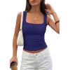 imagePRETTYGARDEN Tank Tops for Women 2026 Summer Sleeveless Square Neck Double Lined Tops Spring Ruched Going Out Y2K ClothesNavy Blue