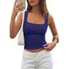 imagePRETTYGARDEN Tank Tops for Women 2026 Summer Sleeveless Square Neck Double Lined Tops Spring Ruched Going Out Y2K ClothesNavy Blue