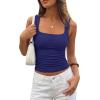 imagePRETTYGARDEN Tank Tops for Women 2026 Summer Sleeveless Square Neck Double Lined Tops Spring Ruched Going Out Y2K ClothesNavy Blue
