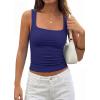 imagePRETTYGARDEN Tank Tops for Women 2026 Summer Sleeveless Square Neck Double Lined Tops Spring Ruched Going Out Y2K ClothesNavy Blue
