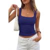 imagePRETTYGARDEN Tank Tops for Women 2026 Summer Sleeveless Square Neck Double Lined Tops Spring Ruched Going Out Y2K ClothesNavy Blue