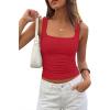 imagePRETTYGARDEN Tank Tops for Women 2026 Summer Sleeveless Square Neck Double Lined Tops Spring Ruched Going Out Y2K ClothesRed