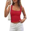 imagePRETTYGARDEN Tank Tops for Women 2026 Summer Sleeveless Square Neck Double Lined Tops Spring Ruched Going Out Y2K ClothesRed