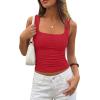 imagePRETTYGARDEN Tank Tops for Women 2026 Summer Sleeveless Square Neck Double Lined Tops Spring Ruched Going Out Y2K ClothesRed