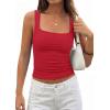imagePRETTYGARDEN Tank Tops for Women 2026 Summer Sleeveless Square Neck Double Lined Tops Spring Ruched Going Out Y2K ClothesRed