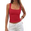 imagePRETTYGARDEN Tank Tops for Women 2026 Summer Sleeveless Square Neck Double Lined Tops Spring Ruched Going Out Y2K ClothesRed